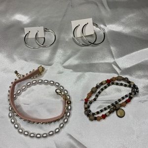 4 Bracelets + 2 Pair Of Silver Hoops
